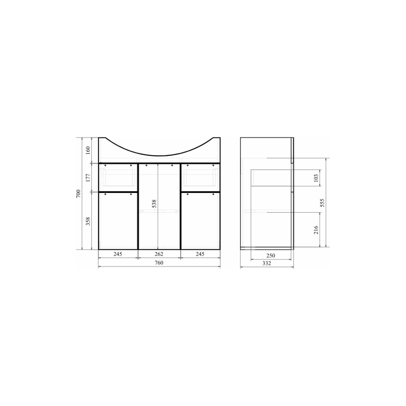 Тумба Камилла 80 80х70х33 см, напольная, с раковиной Эльбрус 80, белый, УТ000004926