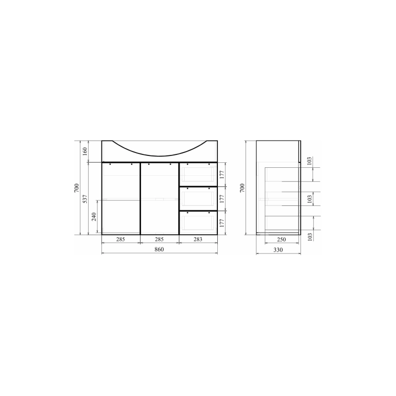 Тумба Камилла 90 90х70х33 см, напольная, с раковиной Эльбрус 90, белый, УТ000008811