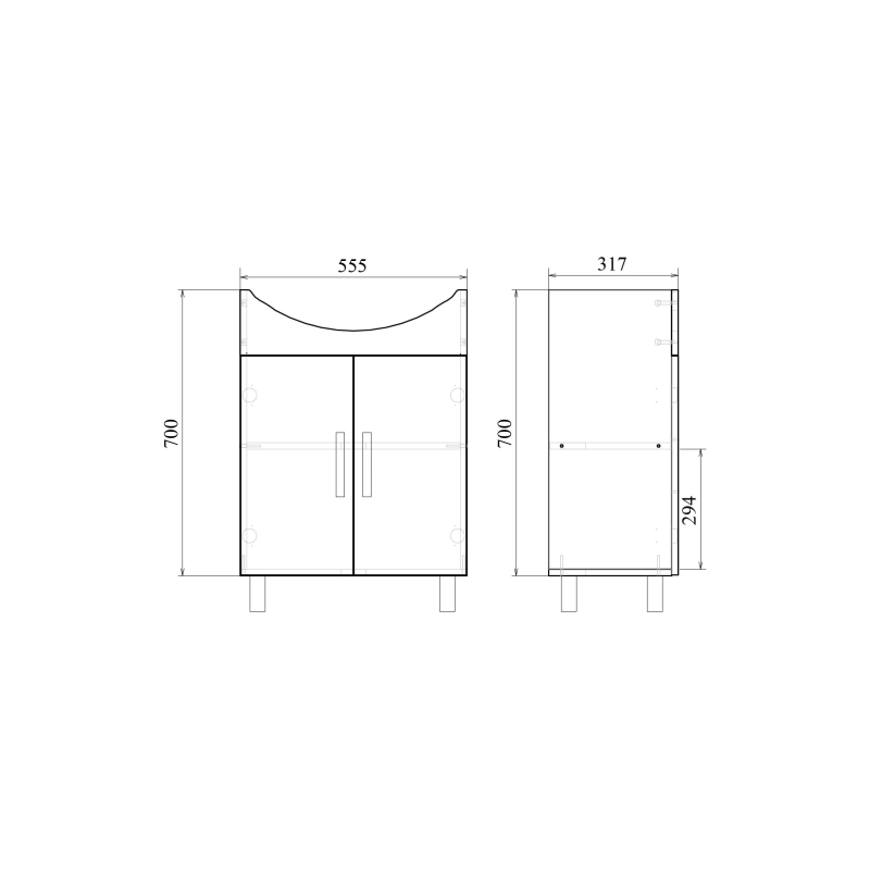 Тумба Оптима 60 55х70х31 см, напольная, с раковиной Балтика 60, белый, УТ000080141