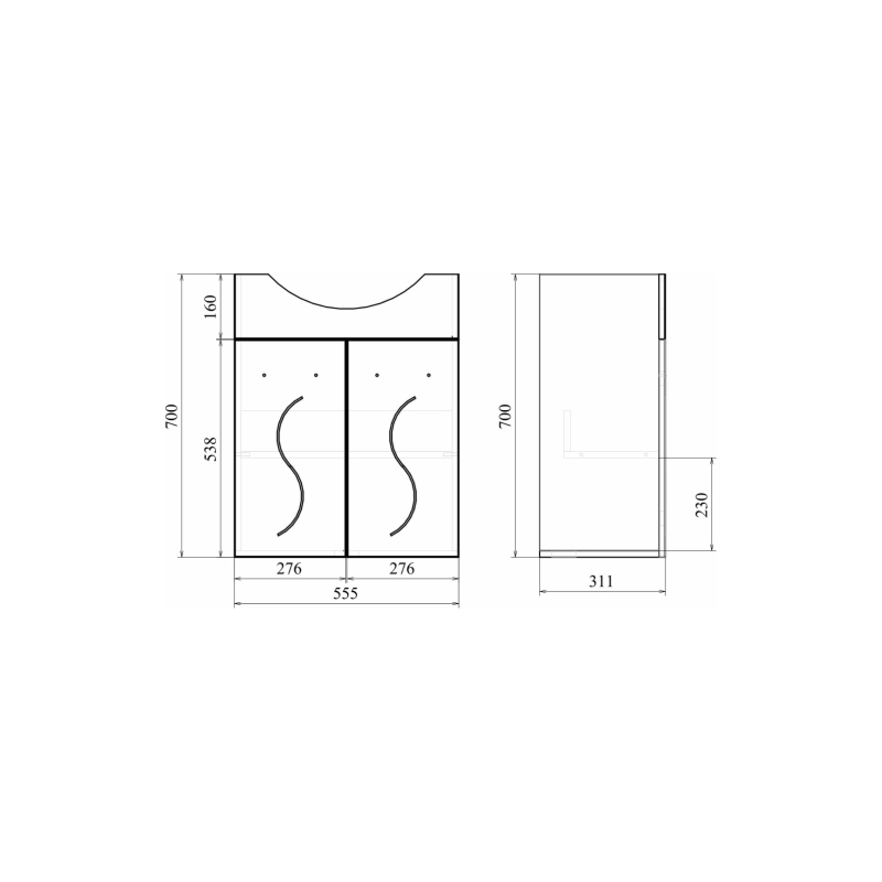 Тумба Сандра 60 55х70х31 см, напольная, с раковиной Балтика 60, белый, УТ000043331