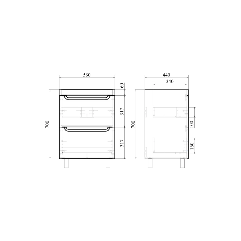 Тумба Сити 60 60х70х44 см, напольная, с раковиной Миранда 60, белый, УТ000080648