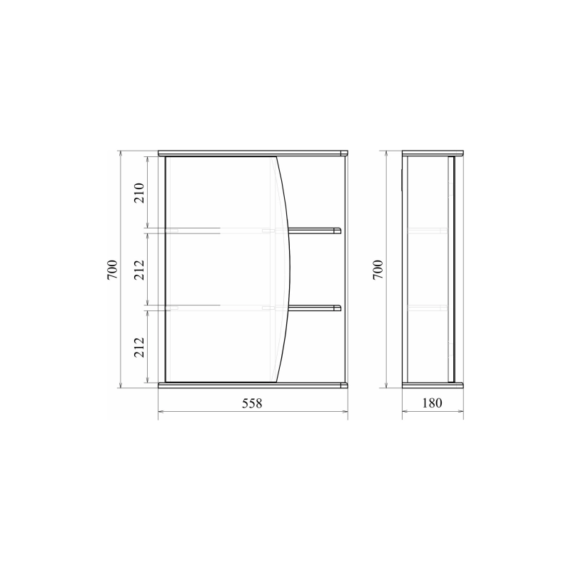 Зеркало-шкаф Фарида 20/1 550х700 (ШВ), универсальное, УТ000092398