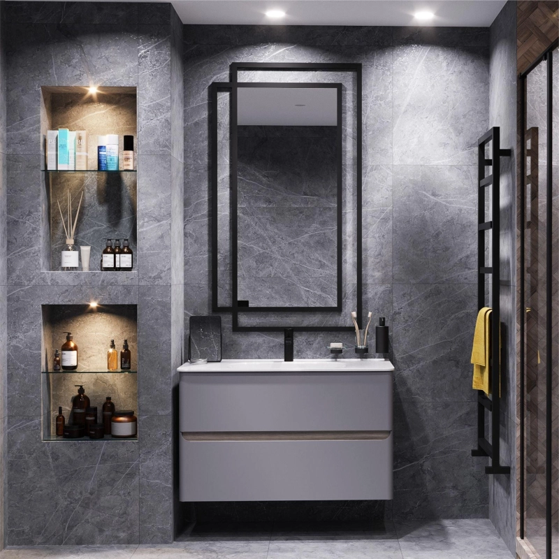 Тумба Savag 100 100х60х49 см, подвесная, с раковиной Astra 100, серый матовый, УТ000094194