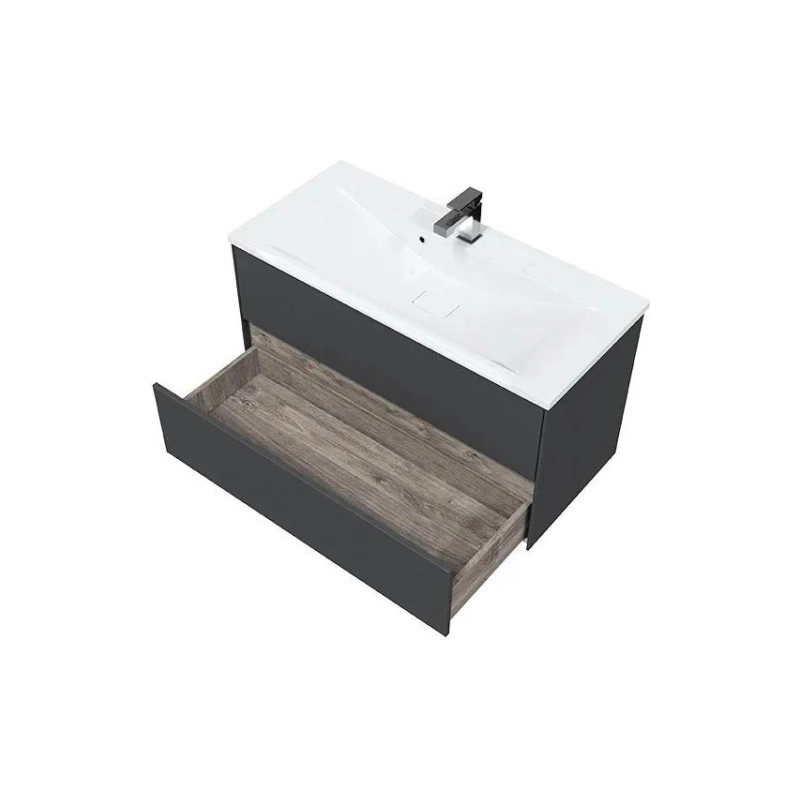 Тумба Ultra 100 100х50х44 см, подвесная, с раковиной Premier 100, серый матовый, УТ000066698