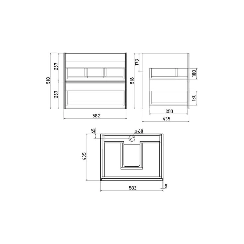 Тумба Ultra 60 60х50х44 см, подвесная, с раковиной Next 60, серый матовый, УТ000066691