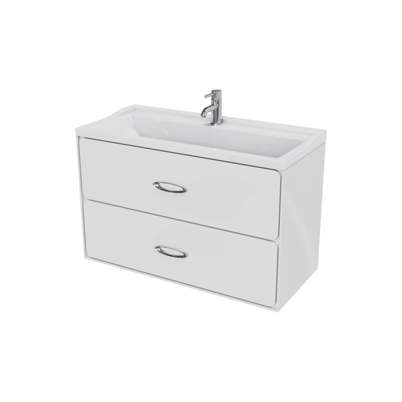Тумба Viva 100 100х60х45 см, подвесная, с раковиной Conte 100, белый глянец, УТ000094186