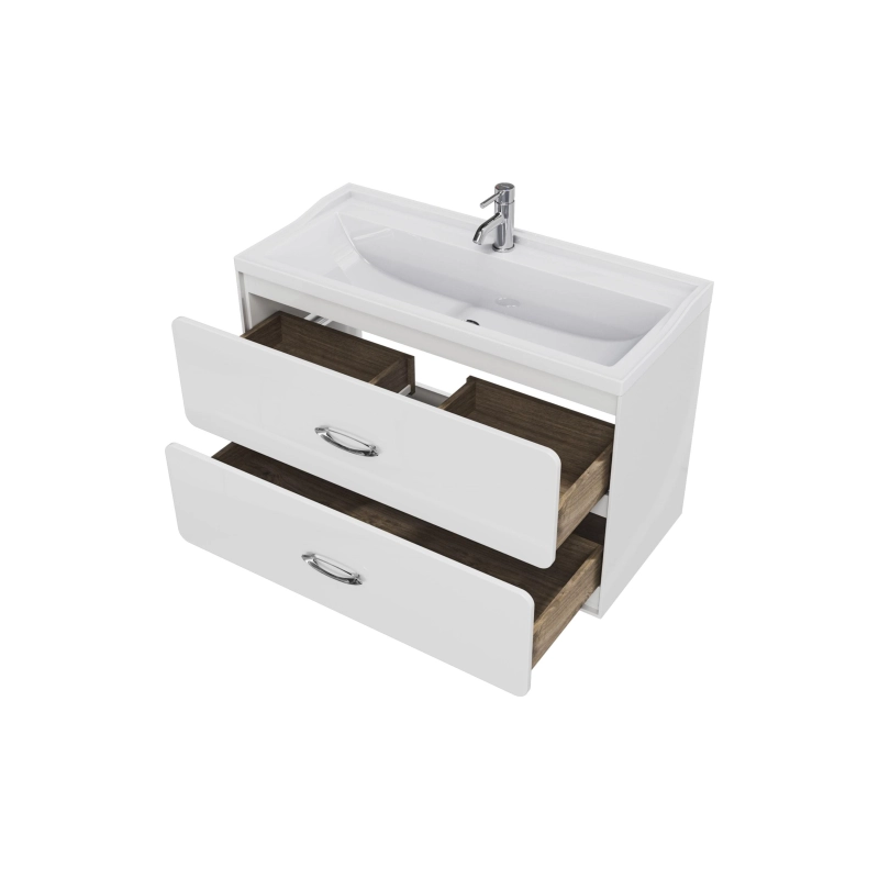 Тумба Viva 100 100х60х45 см, подвесная, с раковиной Conte 100, белый глянец, УТ000094186