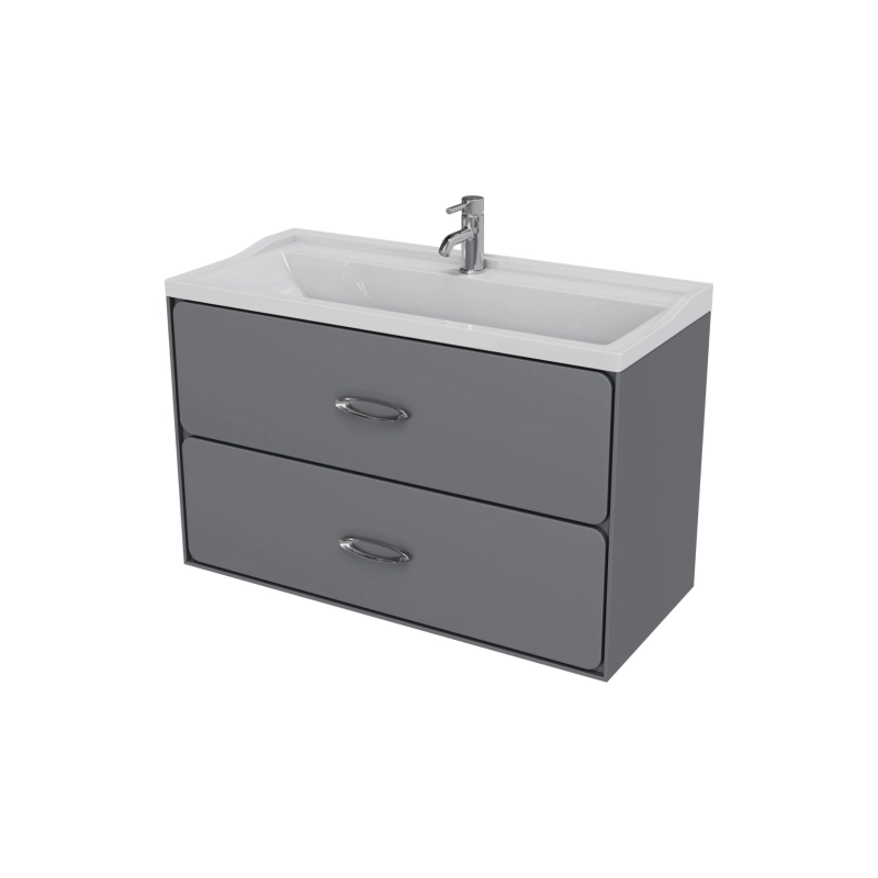 Тумба Viva 100 100х60х45 см, подвесная, с раковиной Conte 100, серый матовый, УТ000093167