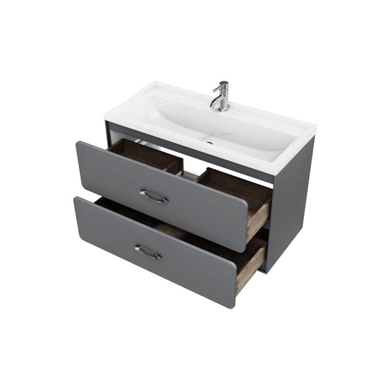 Тумба Viva 100 100х60х45 см, подвесная, с раковиной Conte 100, серый матовый, УТ000093167