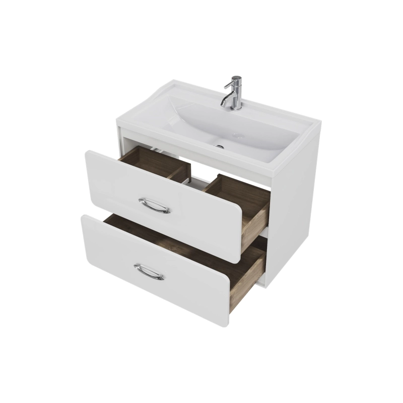 Тумба Viva 80 80х60х45 см, подвесная, с раковиной Conte 80, белый глянец, УТ000094187