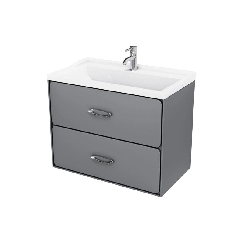 Тумба Viva 80 80х60х45 см, подвесная, с раковиной Conte 80, серый матовый, УТ000084561