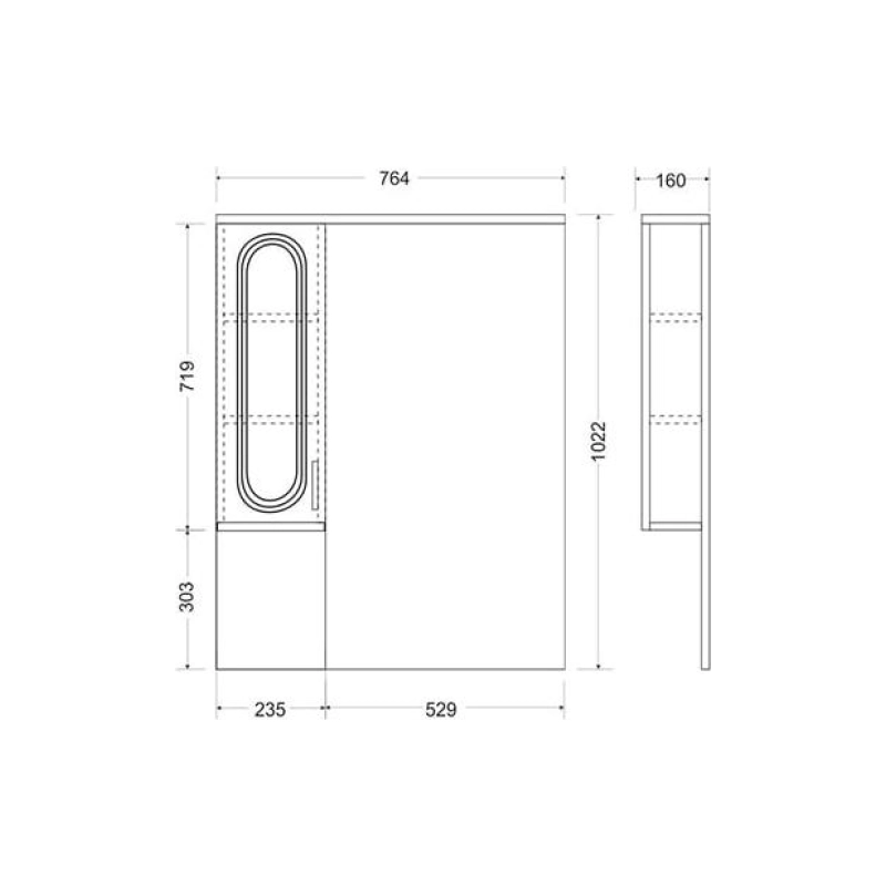 Зеркало-шкаф Мия 85 800х1000 (ШВ) выкл. на корпусе, светодиод.подсветка, левый, УТ000047940