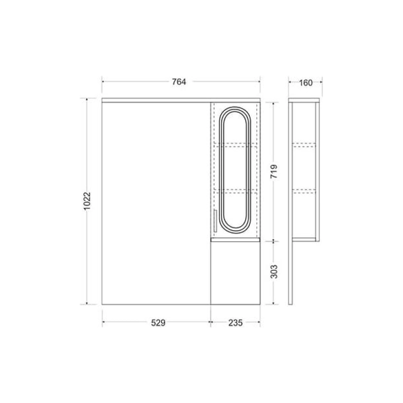 Зеркало-шкаф Мия 85 800х1000 (ШВ) выкл. на корпусе, светодиод.подсветка, правый, УТ000047920