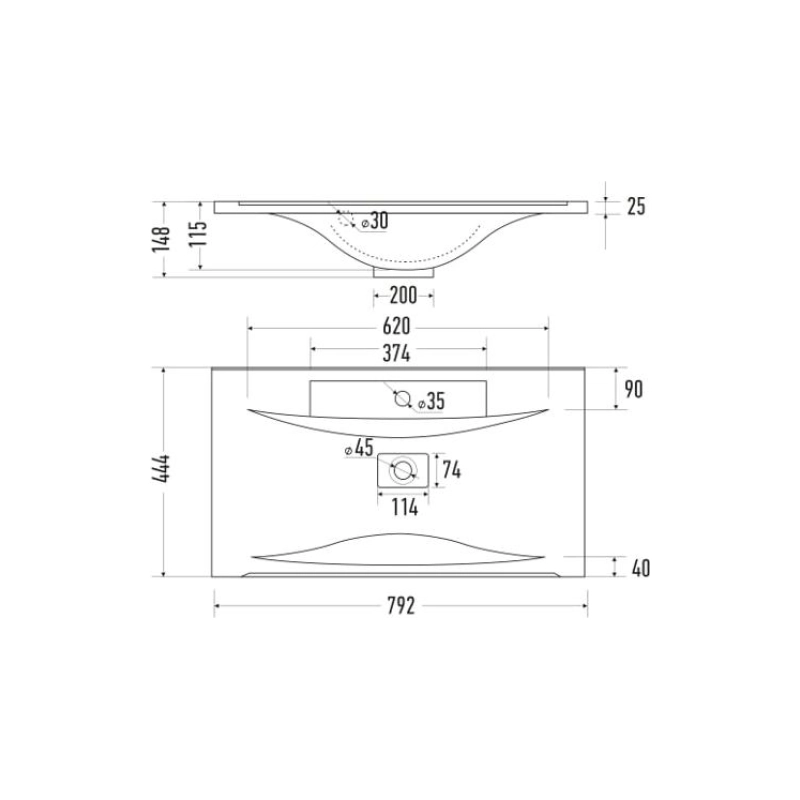 Раковина Premier 80 800х444х150 накладная, прямоугольная, белый, УТ000011745