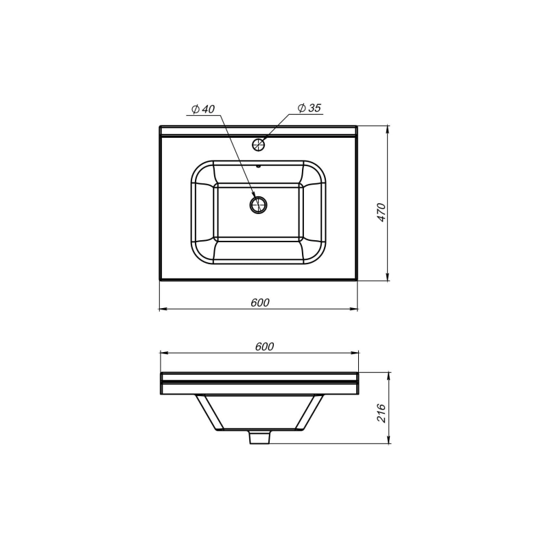 Раковина Simple 60 600х470х216 накладная, прямоугольная, белый, УТ000095662