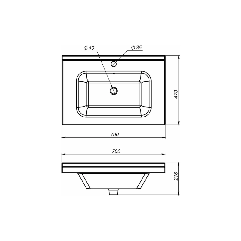 Раковина Simple 70 700х470х216 накладная, прямоугольная, белый, УТ000095663
