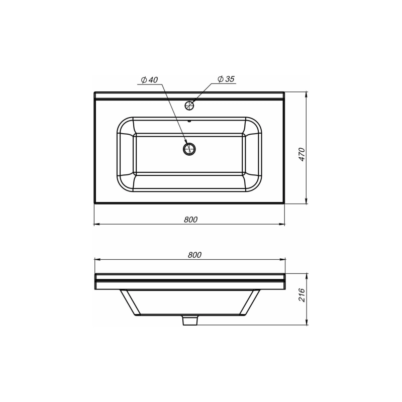 Раковина Simple 80 800х470х216 накладная, прямоугольная, белый, УТ000095664
