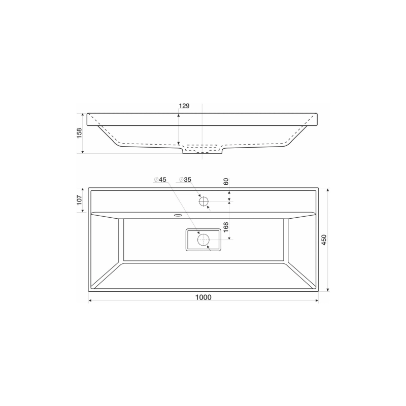 Раковина Style 100 1000х450х158 накладная, прямоугольная, белый, УТ000078817