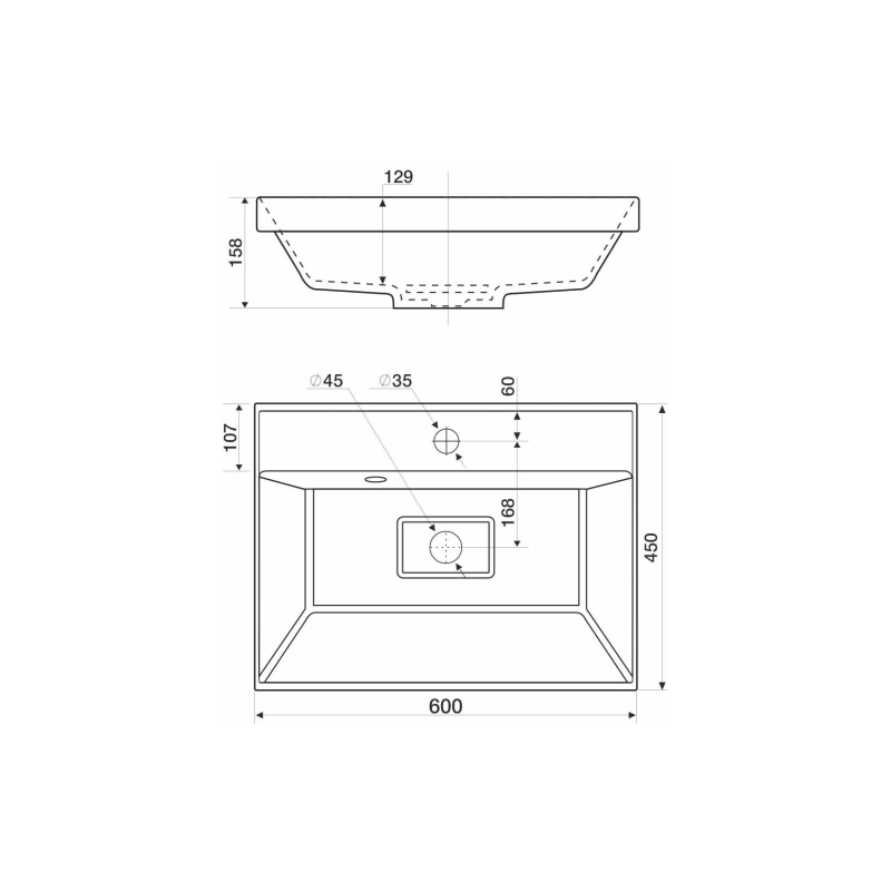 Раковина Style 60 600х450х158 накладная, прямоугольная, белый, УТ000078815
