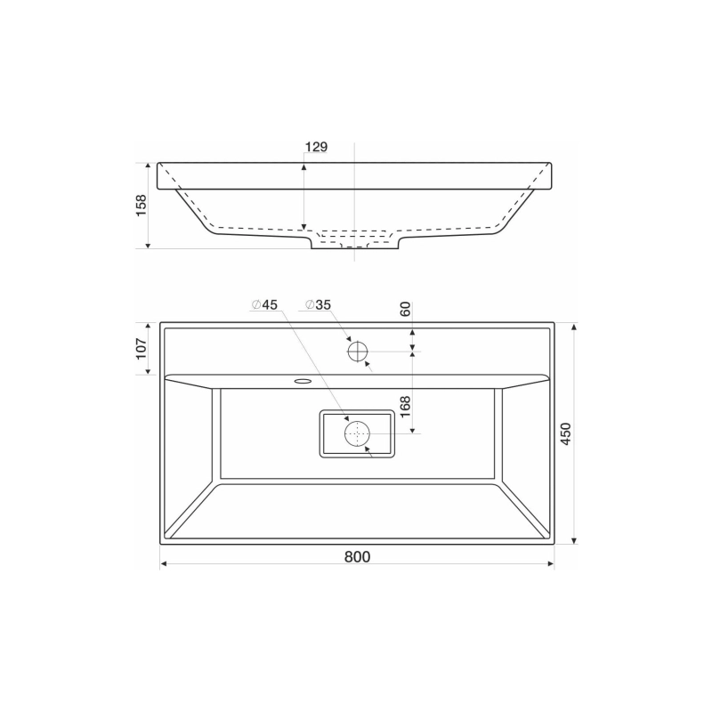 Раковина Style 80 800х450х158 накладная, прямоугольная, белый, УТ000078816