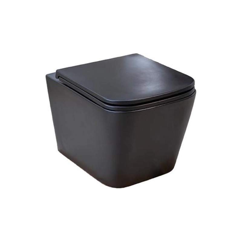 Унитаз подвесной CUBE 2 BLACK, безободковый, сиденье дюропласт, микролифт, УТ000063646