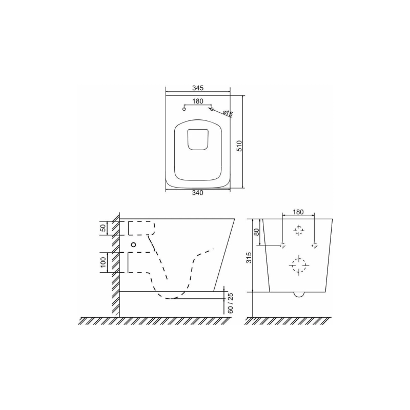Унитаз подвесной CUBE 2 GREY, безободковый, сиденье дюропласт, микролифт, УТ000063646