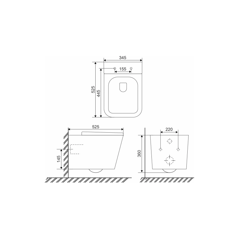 Унитаз подвесной CUBE TURBO, безободковый, сиденье дюропласт, микролифт, УТ000090588