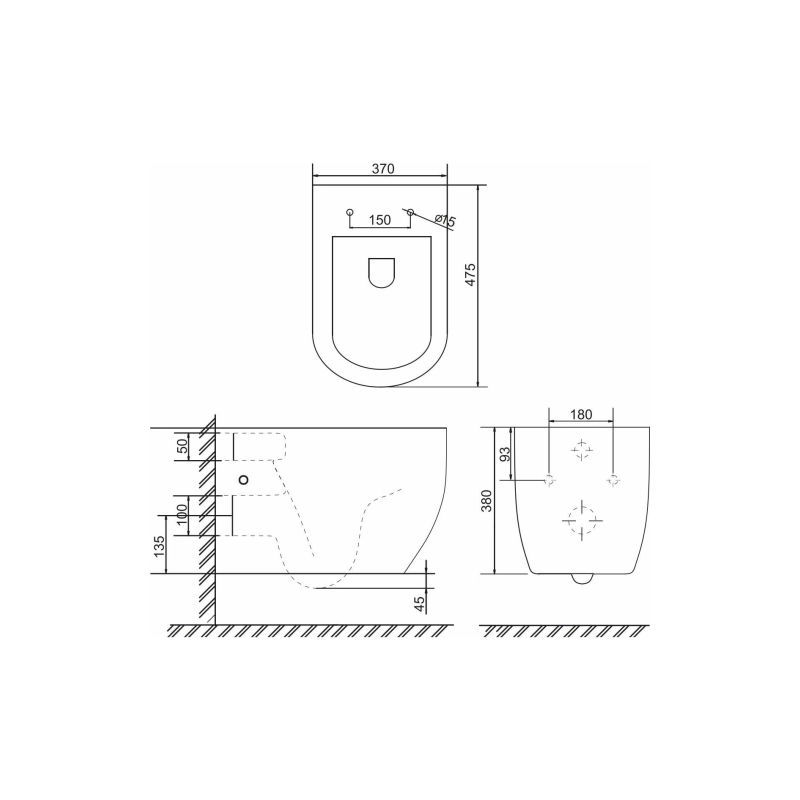 Унитаз подвесной PANDORA 2 BLACK, безободковый, сиденье дюропласт, микролифт, УТ000063637