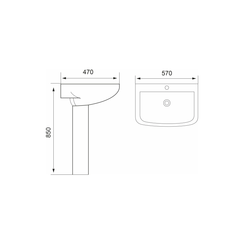 Раковина LINK 570х470х850 мм, с пьедесталом, белый, УТ000090592