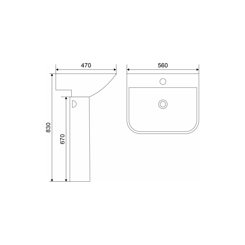 Раковина SMART 560х470х830 мм, с пьедесталом, белый, УТ000082492