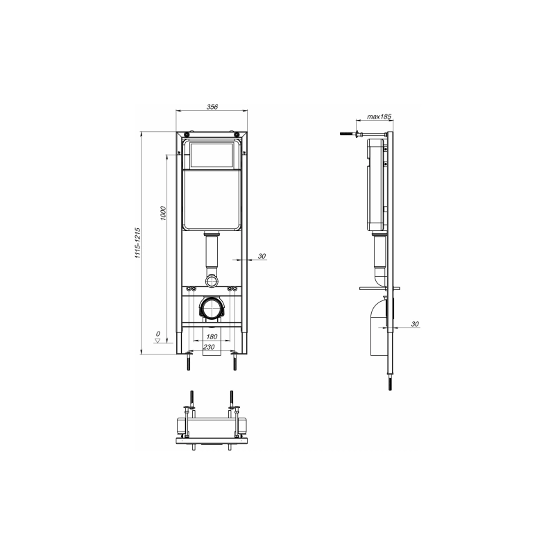 Инсталляция Mirsant для подвесного унитаза узкая 360 мм, монтажный комплект б/з клавиши, УТ000101558