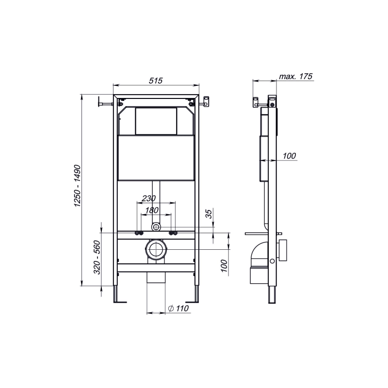 Инсталляция Sole для подвесного унитаза, монтаж. компл. б/з клавиши, рама+крепл.+бачок, УТ000046461
