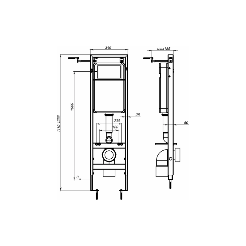 Инсталляция Sole для подвесного унитаза узкая 360 мм, монтажный комплект б/з клавиши, УТ000104873