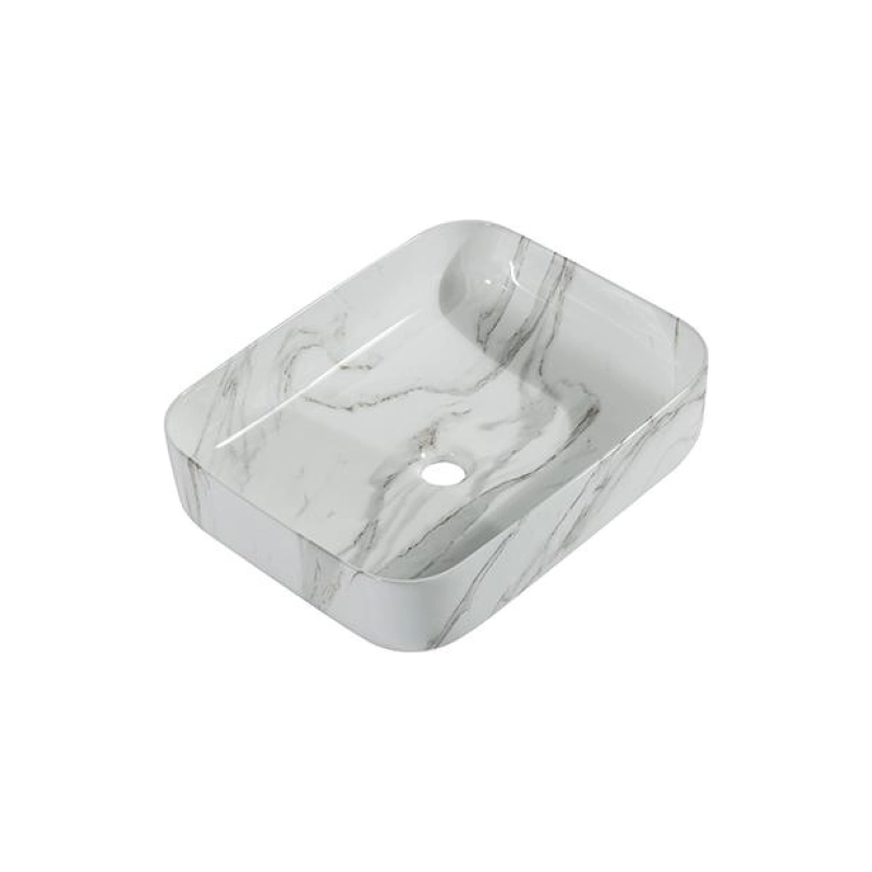 Раковина Shell-0619 Statuario 515х400х130 накладная, прямоугольная, белый мрамор, УТ000055811