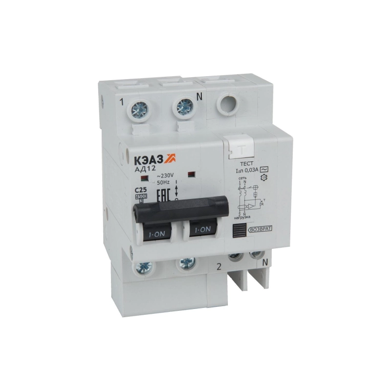 АВТД с защитой от сверхтоков АД12-22 С40-АС-УХЛ4-КЭАЗ (2Р, С40, 30mA)