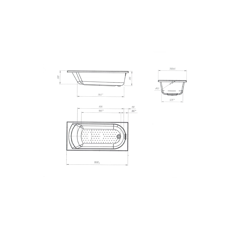 Ванна Poseidon Lily 150х70, прямоугольная, ABS пластик, без каркаса и экрана, 01лил1570