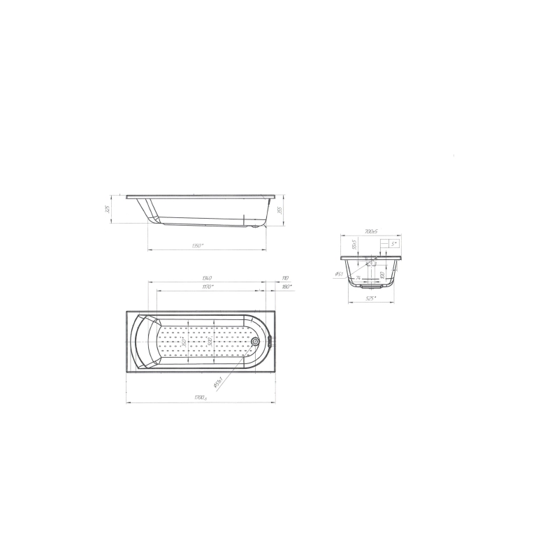 Ванна Poseidon Lily 170х70, прямоугольная, ABS пластик, без каркаса и экрана, 01лил1770
