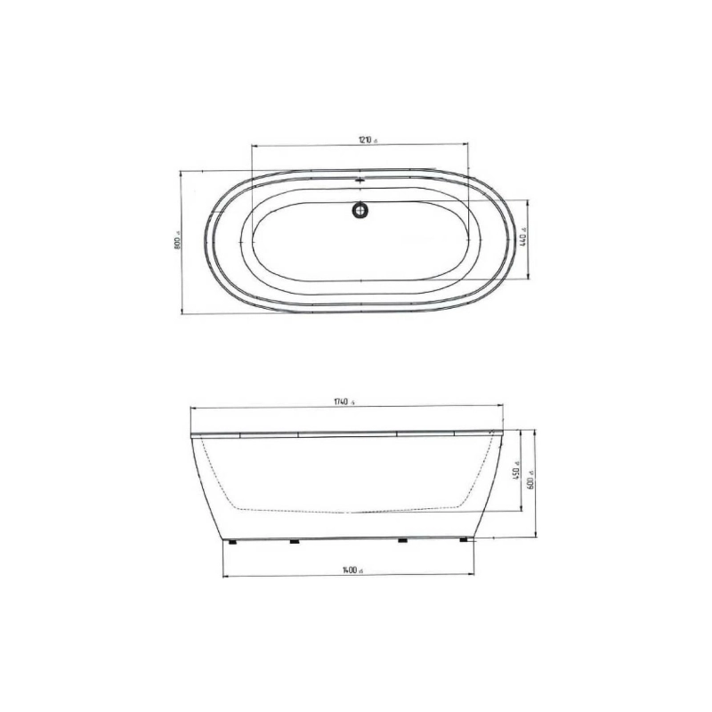 Ванна акрил. TONDO 174х80 см, свободностоящая, с подсветкой, сифон, 01тон17480с