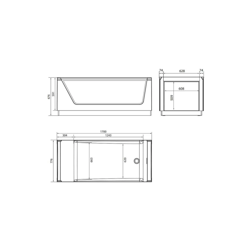 Ванна акрил. NEO 175х75 см, свободностоящая, 2 стекла (принт бетон), сифон, 01нео1775с2