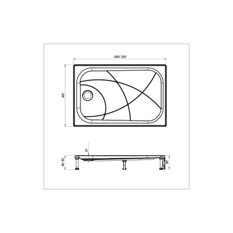 Душевой поддон из ABS пластика Freya NEW 120х80х8 см, прямоугольный, б/сифона, с ножками, У29023