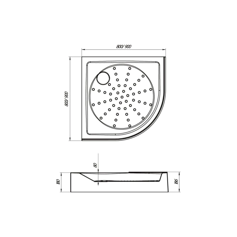 Душевой поддон из ABS пластика Afina 80х80х8 см, 1/4 круга, сифон, с ножками, 01ппд8080