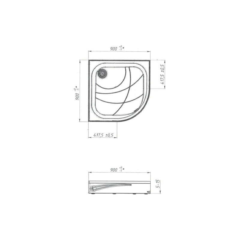 Душевой поддон из ABS пластика Bella NEW 90х90х18 см, 1/4 круга, сифон, с ножками, 01пбн90К