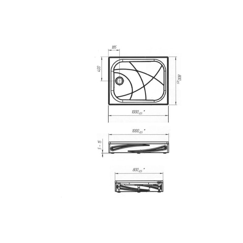 Душевой поддон из ABS пластика Freya NEW 100х80х18 см, прямоугольный, сифон, с ножками, 01пфн1080пК