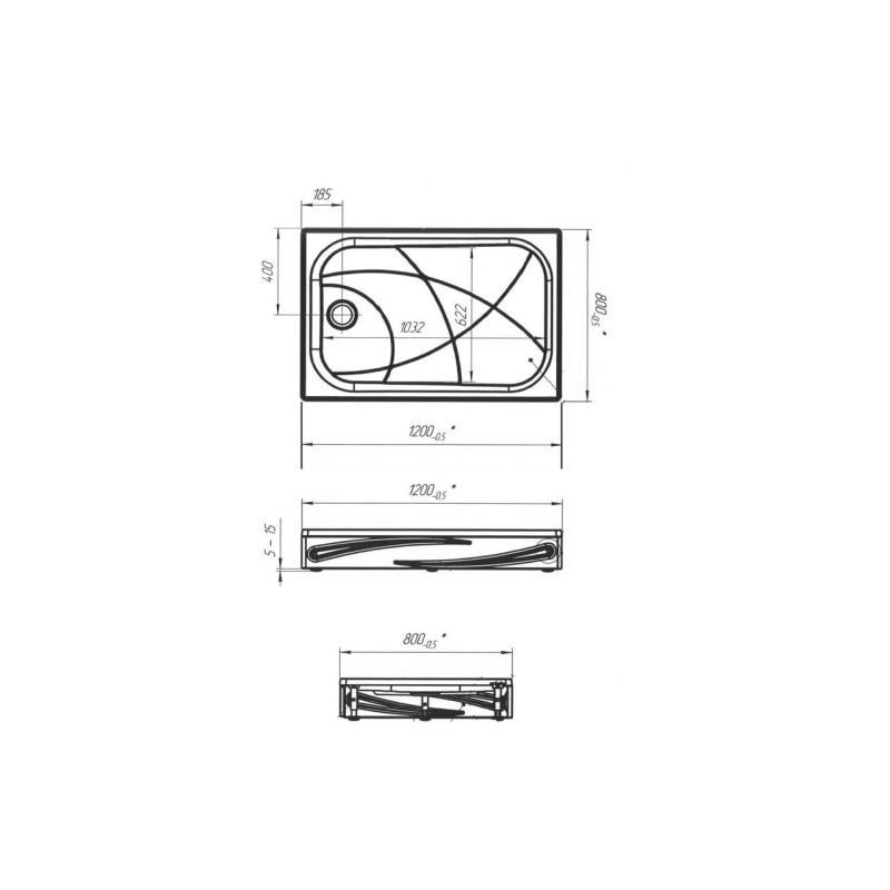 Душевой поддон из ABS пластика Freya NEW 120х80х18 см, прямоугольный, сифон, с ножками, 01пфн1280пК