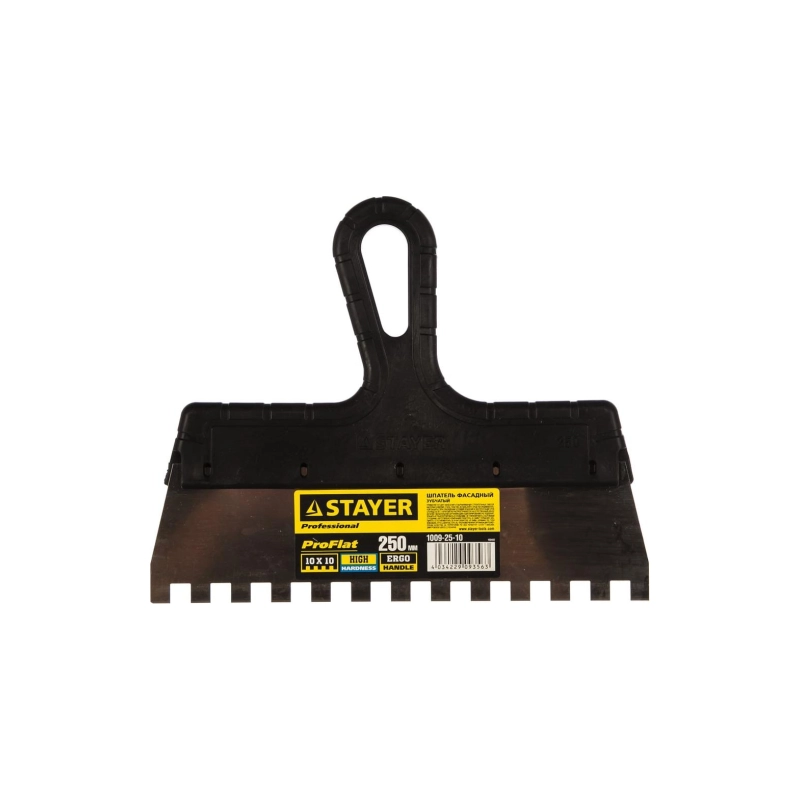Шпатель нерж зубчатый 250 мм, зуб 10х10мм STAYER PROFlat (1009-25-10)