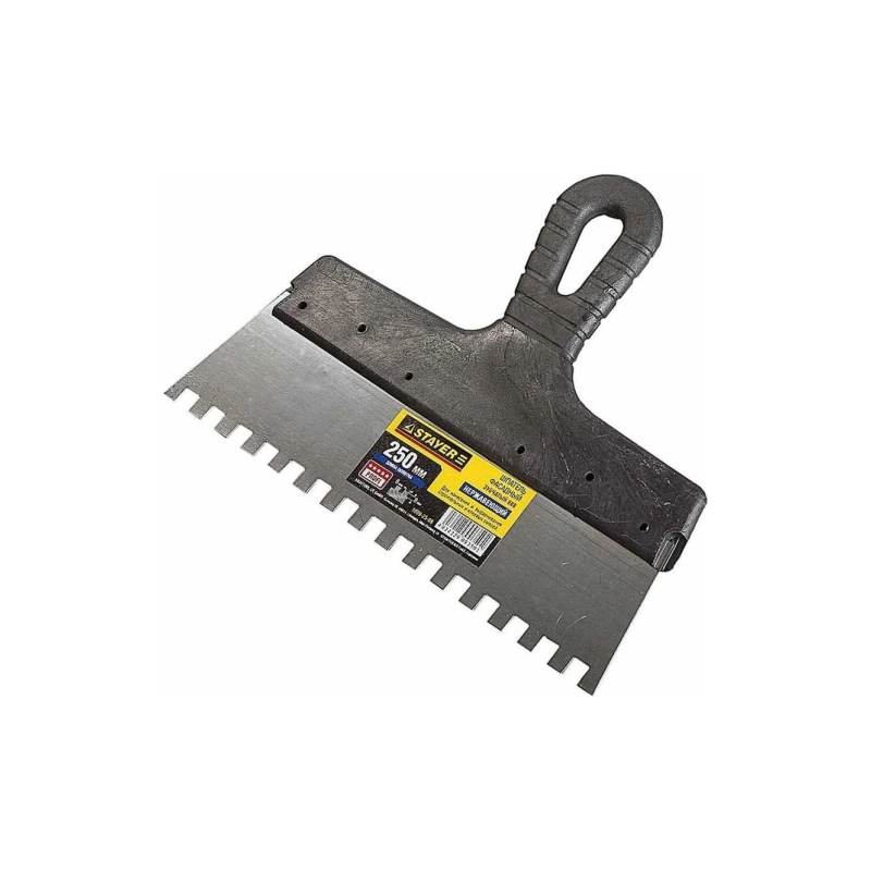 Шпатель нерж зубчатый 250 мм, зуб 10х10мм STAYER PROFlat (1009-25-10)