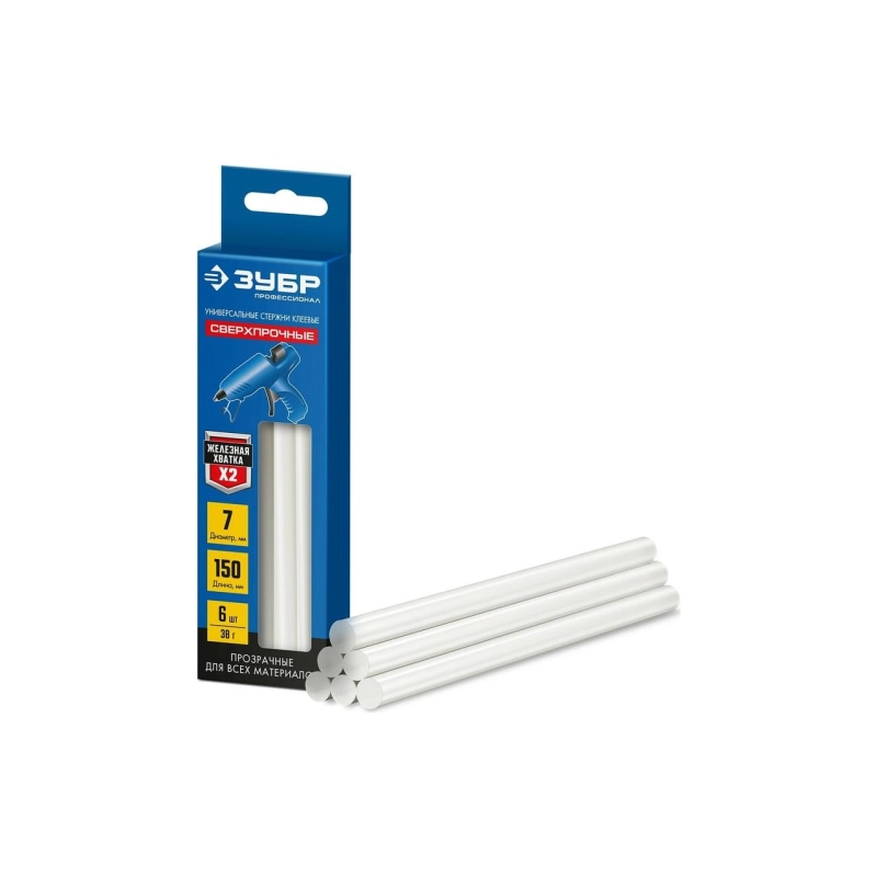 ЗУБР Стержни клеевые 7х150 мм, прозрач. сверхпрочные (6 шт) (06855-6)