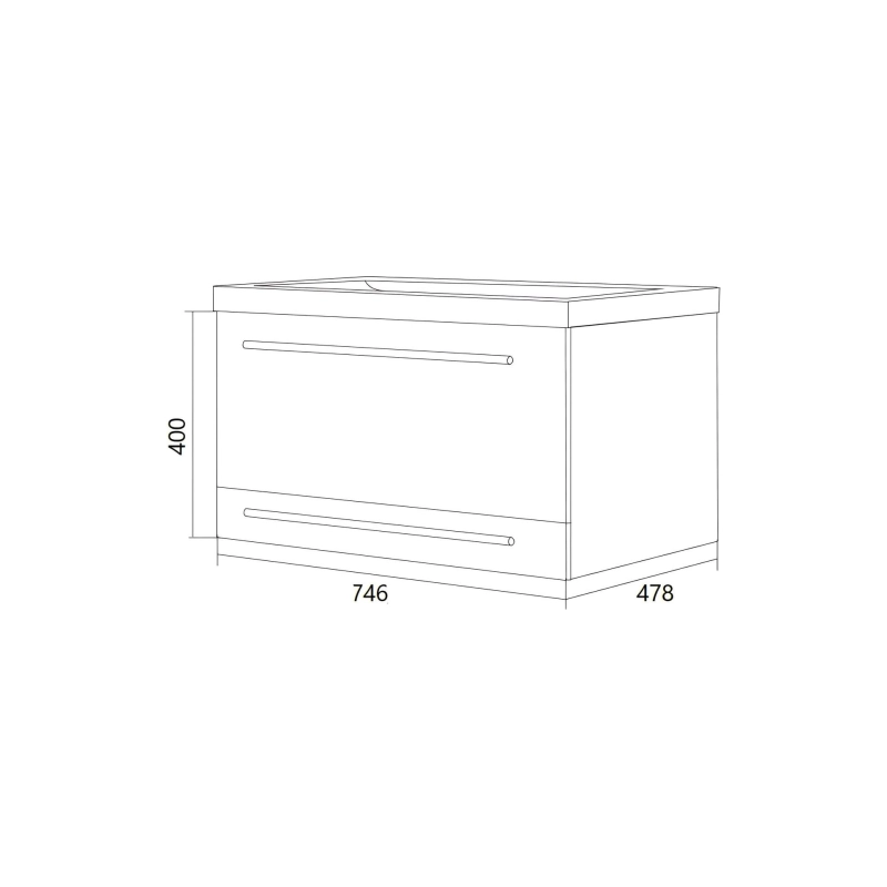 Тумба Соната 75П 75х48х82см, подвесная, под умывальник Анита 75, 2 в.я., белый глянец, У51041