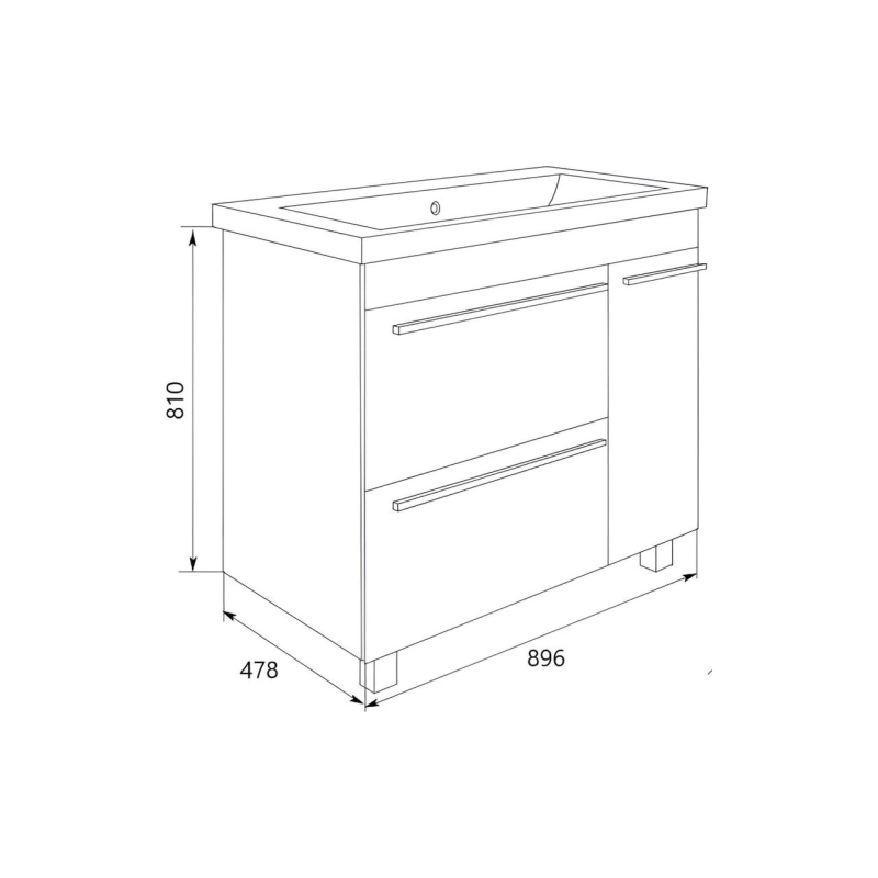 Тумба Соната 90Н 90х48х81 см, напольная, под умывальник Анита 90, 1д.2в.я.б/к, белый глянец, У51042