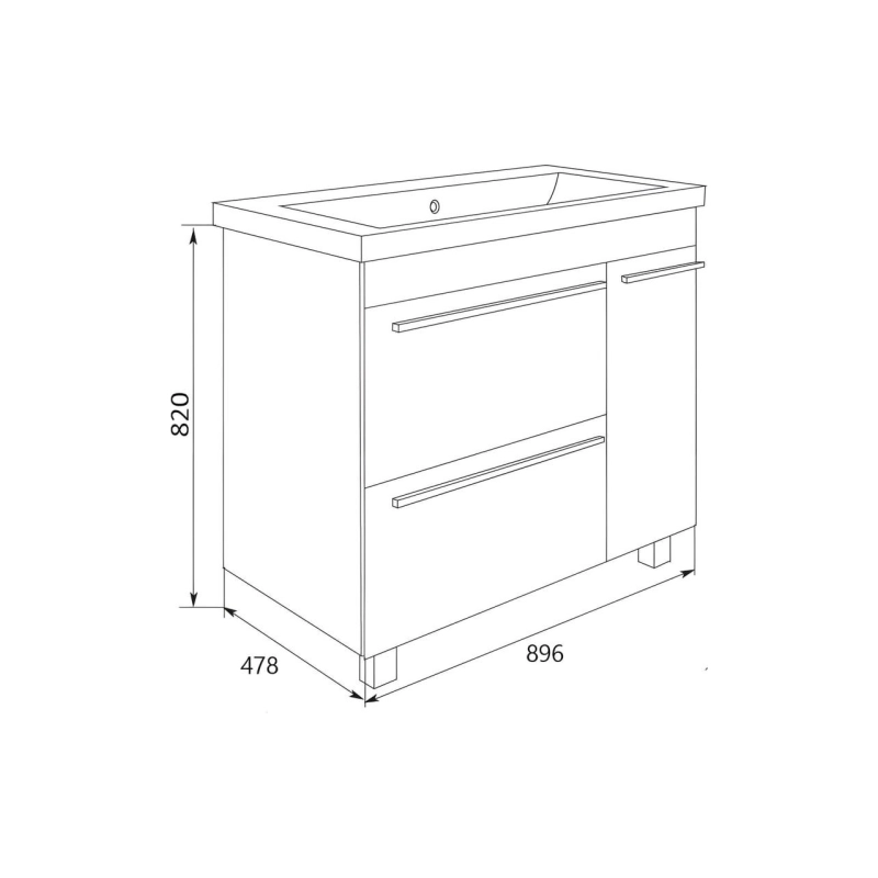 Тумба Соната 90Н 90х48х81 см, напольная, под умывальник Анита 90, 1д.2в.я., белый глянец, У83680